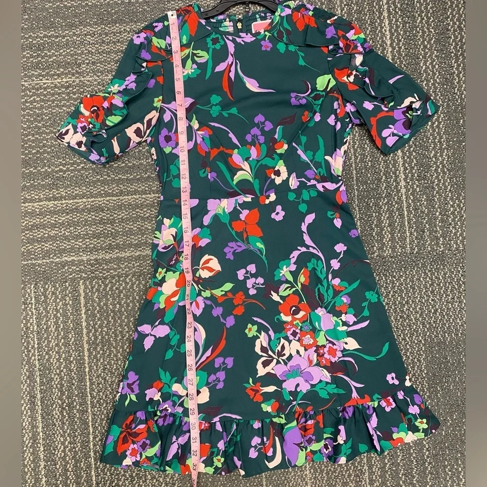 NWOT Kate Spade Fleur Nouveau Mini Dress Smocked Ruffle Green Women Size 0